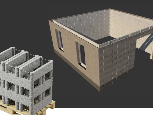 Blocks on a pallet and house walls