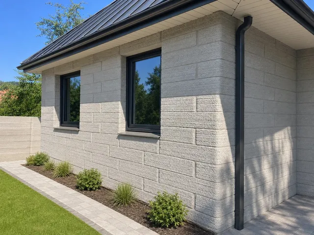 The facade of a house built from FORTBLOCK blocks